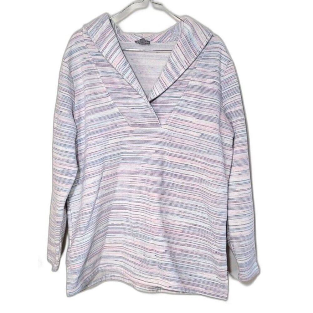 Talbots Womens sz 1X white stripes vneck sweater long sleeve collar